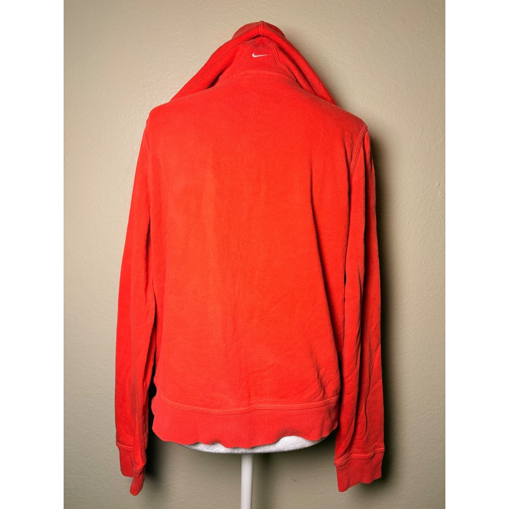 Y2K Nike Womens Full Zip Hoodie Orange Red Script Logo Fleece Sweatshirt Large - Picture 3 of 5